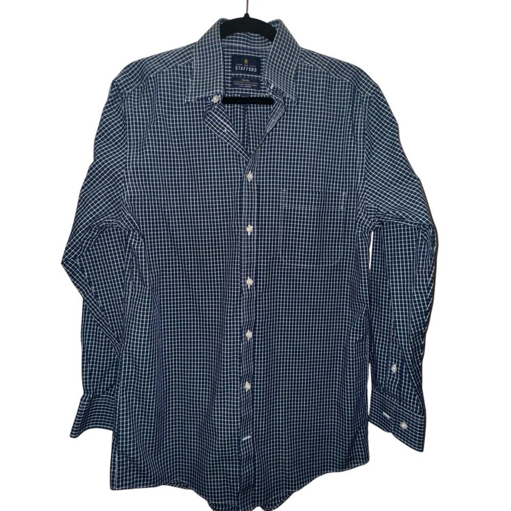 Stafford Navy Checkered Button Down Shirt Size 15 / 32-33